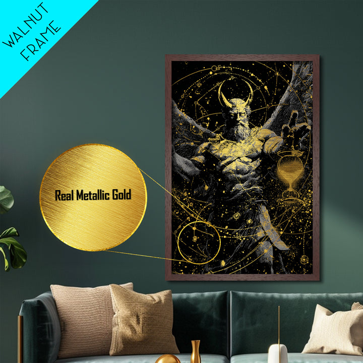 Astraeus Starry Night Mythology, Metallic Gold Art Print, Real Wood Frame, Greek Titan Wall Art, Astrology Inspired Decor
