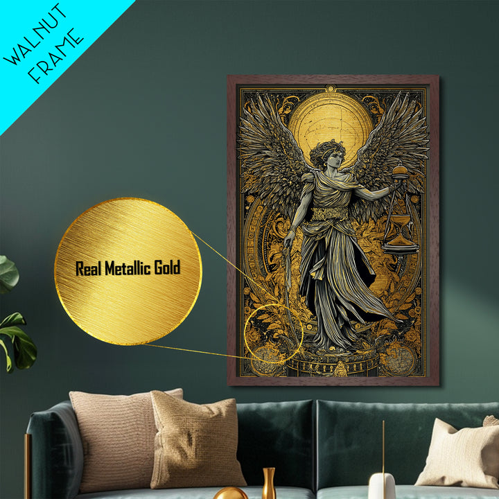 Astraeus Titan Of Stars And Dusk, Metallic Gold Metal Print, Real Wood Frame, Mythology Wall Art, Greek God Celestial Decor