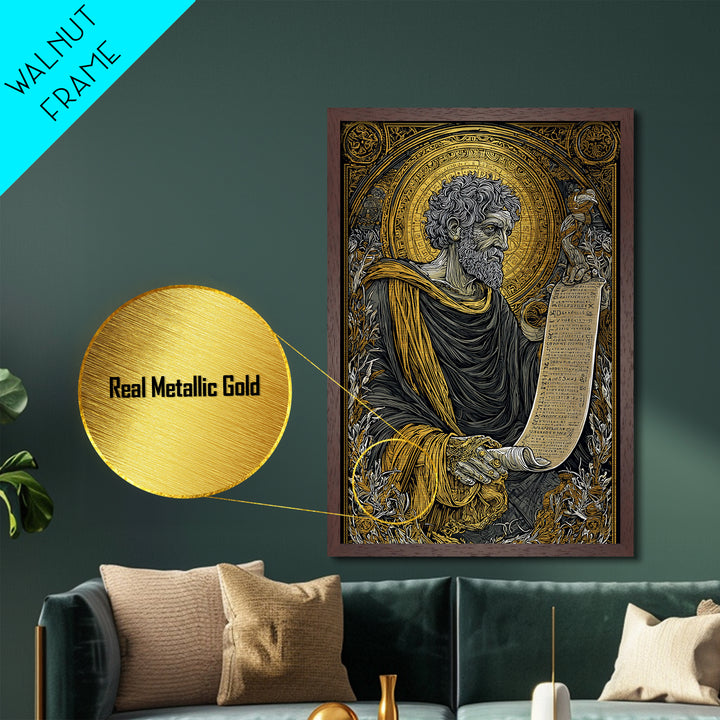 Claudius Metallic Gold Metal Print, Roman Emperor Regal Illustration, Classical History Wall Art, Real Wood Framed Design