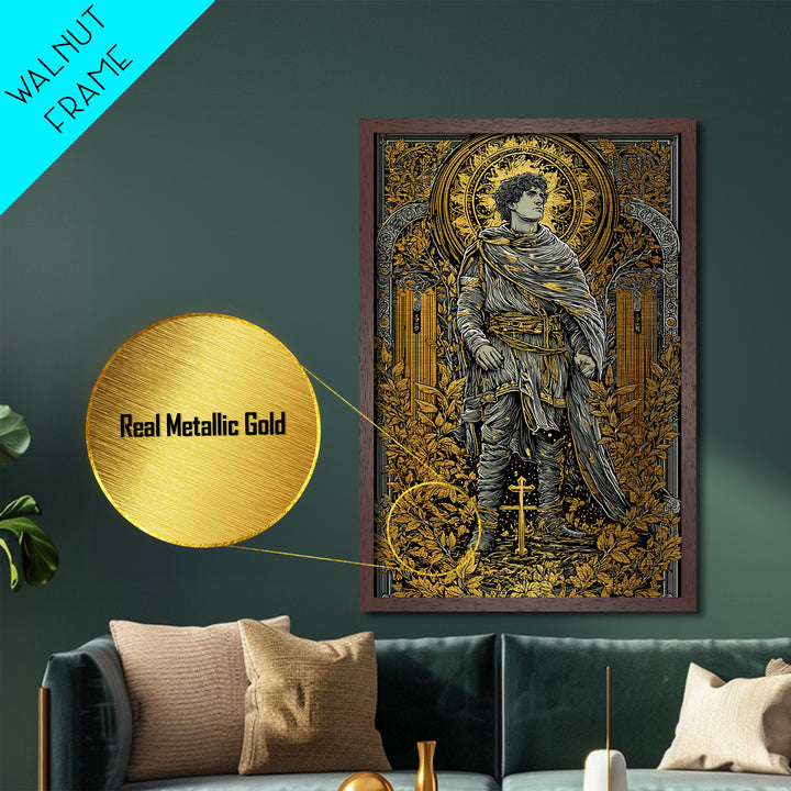 Constantine Metallic Gold Metal Print, Byzantine Emperor Mosaic Style Artwork, Ancient Roman History Wall Art, Wood Framed