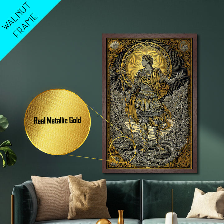 Constantine Metallic Gold Metal Print, Imperial Roman Emperor Regal Illustration, Historical Portrait Artwork, Wood Frame