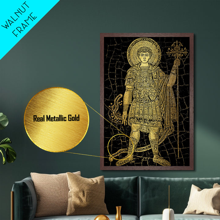 Constantine Metallic Gold Metal Print, Ancient Roman Emperor Radiant Halo Portrait, Classical History Artwork, Wood Framed