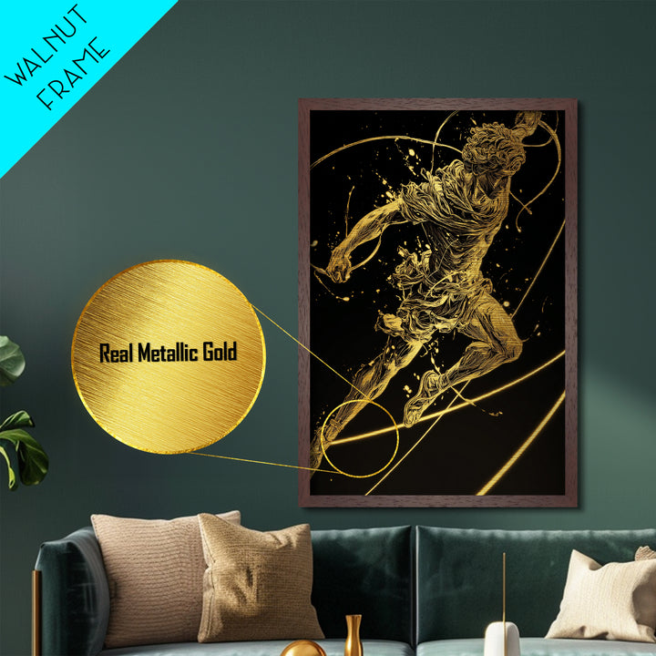 Hermes Leaping Metallic Gold Metal Print, Greek God Wall Art, Divine Mythology Inspired Decor, Luxury Wood Framed Art