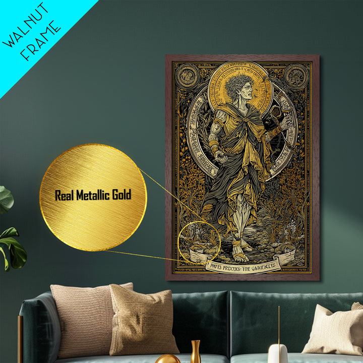 Hera Goddess On Throne With Sun Halo, Mythology Metallic Gold Metal Print, Regal Greek Goddess Art, Real Wood Frame