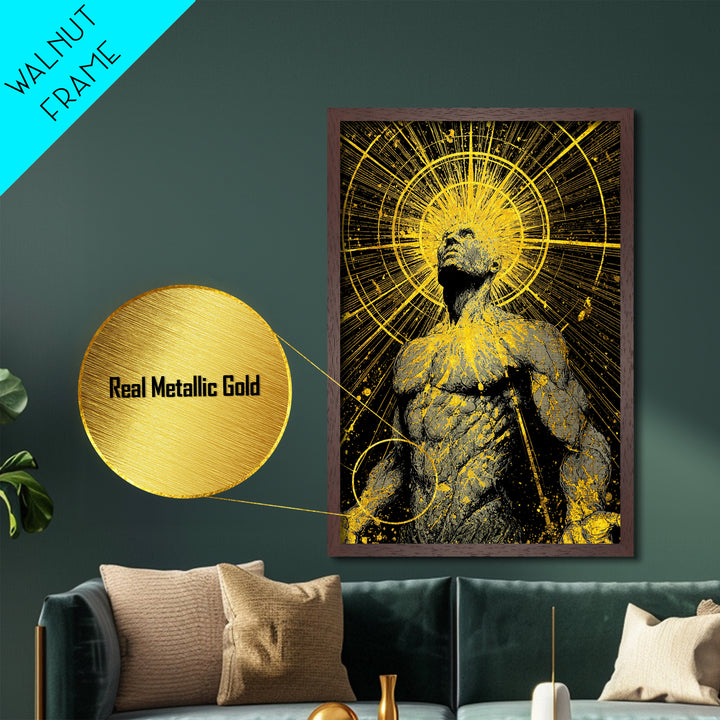 Ancient Greek Goddess Hera Mosaic, Mythology Throne Metallic Gold Art, Timeless Goddess Wall Print, Real Wood Frame