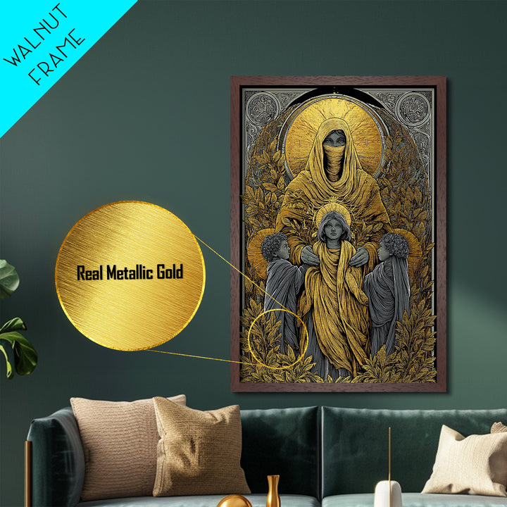Hestia Goddess Of Hearth And Flame, Mythology Divine Art, Metallic Gold Metal Print, Greek Wall Decor, Real Wood Frame