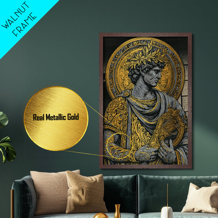 Gorgon Serpent Head Metallic Gold Metal Print, Medusa Mythology Art, Ancient Creature Wall Decor, Legendary Fantasy Artwork Frame