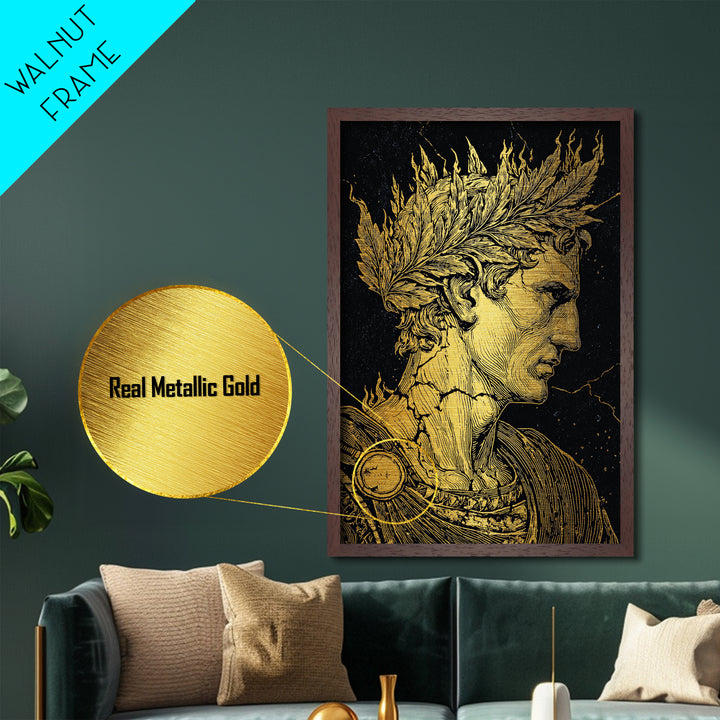 Mythical Goddess Metallic Gold Metal Print, Ancient Fantasy Wall Art, Mystical Woman With Symbols, Mythology Inspired Real Wood Frame