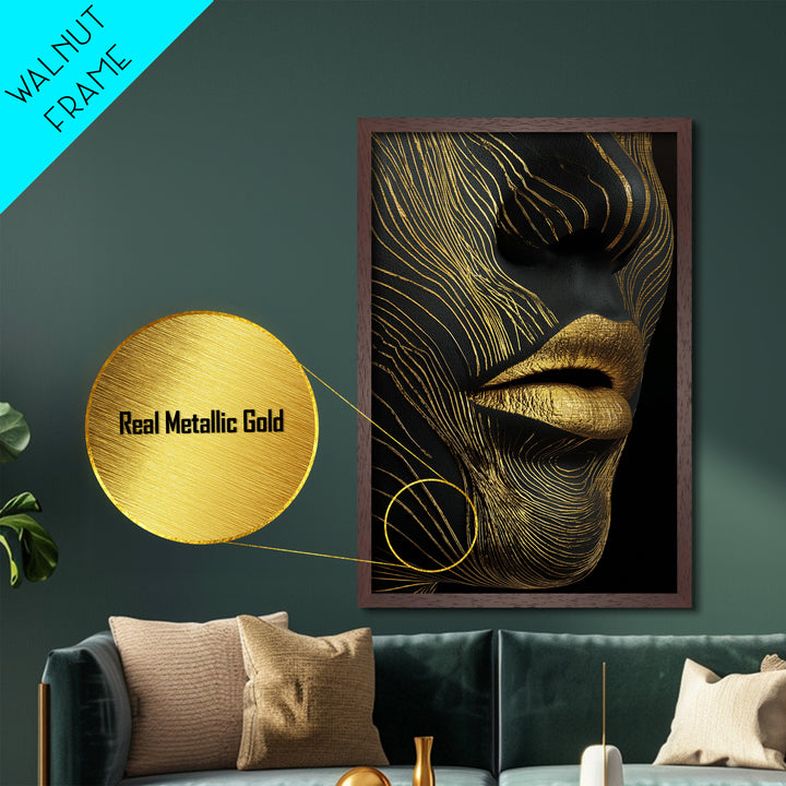 Ancient Marble God Sculpture, Cracked Stone Design, Metallic Gold Art, Mythology Wall Decor, Real Wood Frame, Regal Classic Print