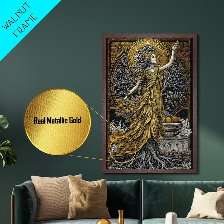 Persephone Metallic Gold Metal Print, Goddess Of Spring And Underworld Art, Mythology Wall Decor, Real Wood Framed Artwork
