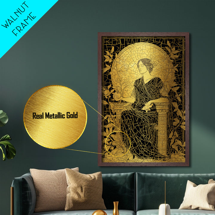 Persephone Mosaic Style Metallic Gold Metal Print, Mythology Wall Art, Goddess Decor, Elegant Greek Inspired Real Wood Frame