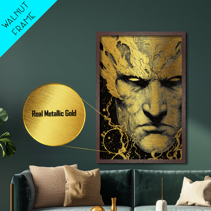 Prometheus Mythological Titan Metallic Gold Metal Print, Fire Bringer Greek Myth Metallic Gold Art, Real Wood Frame Ancient Legend Decor