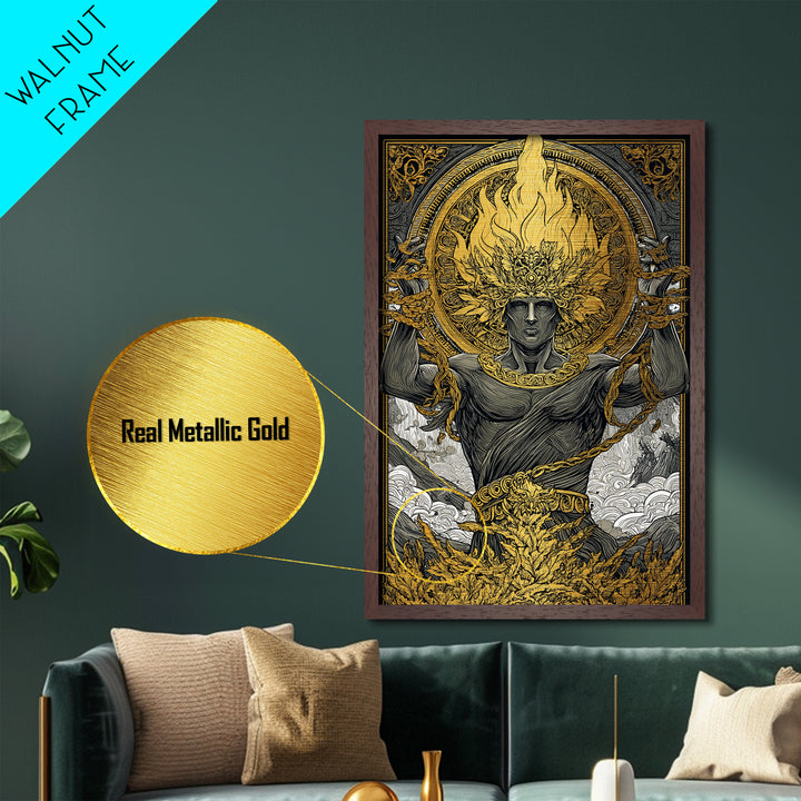 Prometheus Metallic Gold Metal Print, Mythology Wall Art, Real Wood Frame, Luxury Metal Artwork, Ancient Greek Decor