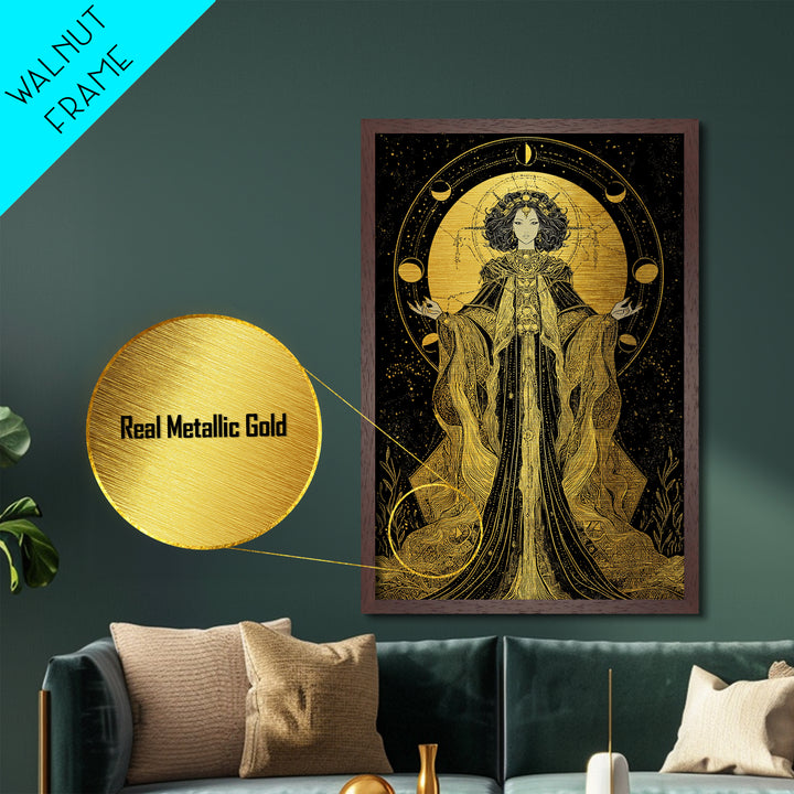 Hecate Metallic Gold Metal Print, Goddess Of Magic Art, Real Wood Frame, Mythology Wall Decor, Ancient Luxury Artwork