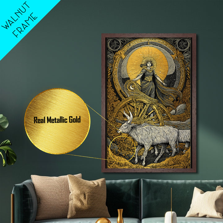 Rhea Metallic Gold Metal Print, Titaness Mother Goddess Art, Real Wood Frame, Ancient Greek Decor, Mythology Artwork