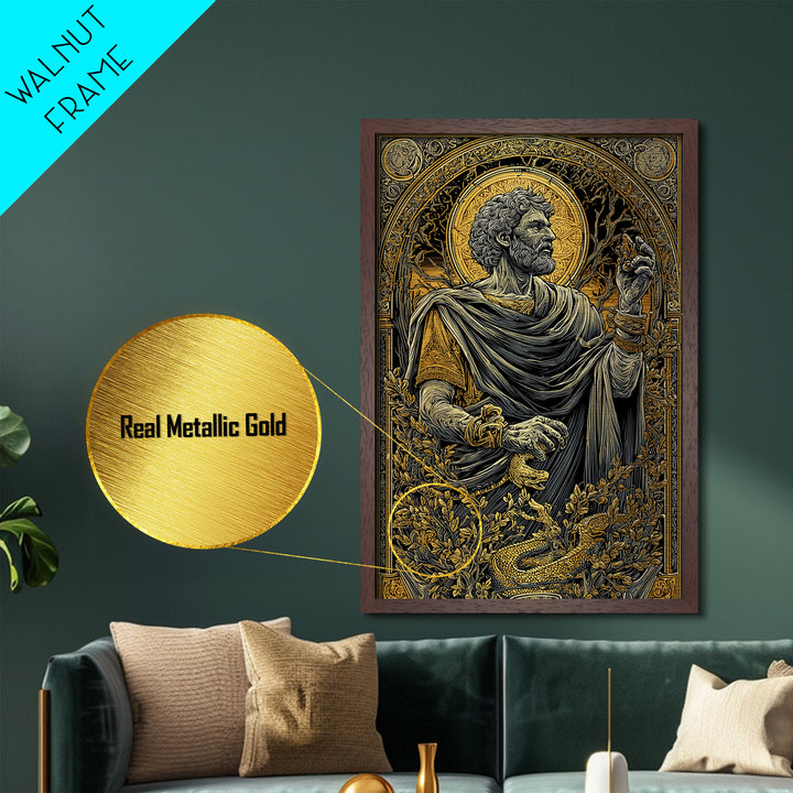 Seneca Metallic Gold Metal Print, Roman Philosopher Art, Real Wood Frame, Classical Wall Decor, Ancient Metal Artwork