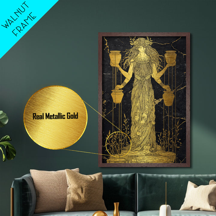 Divine Water Bearer Metallic Gold Metal Print, Celestial Mythology Art, Astrology Wall Decor, Real Wood Frame, Elegant Gift