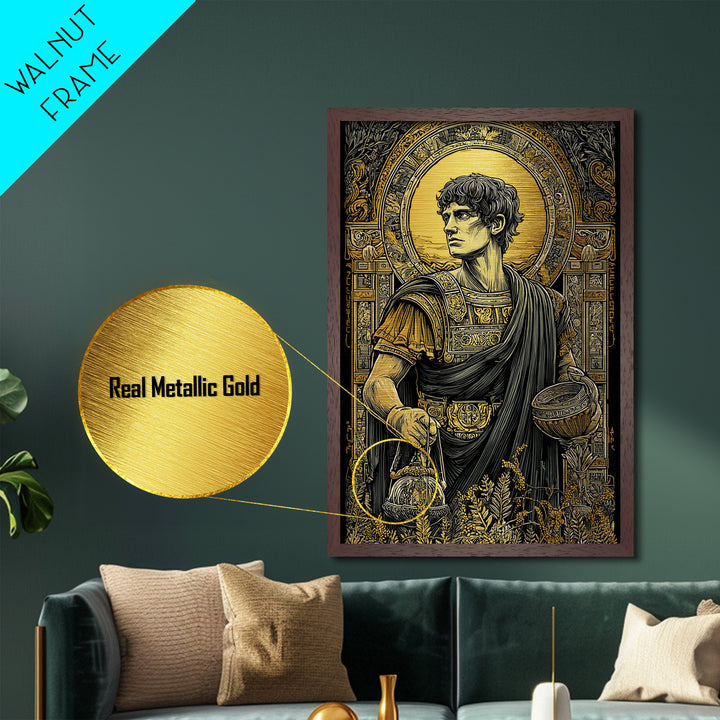 Imperial Roman Metallic Gold Metal Print, Regal Warrior Wall Art, Historical Luxury Decor, Ancient Hero Artwork, Real Wood Frame