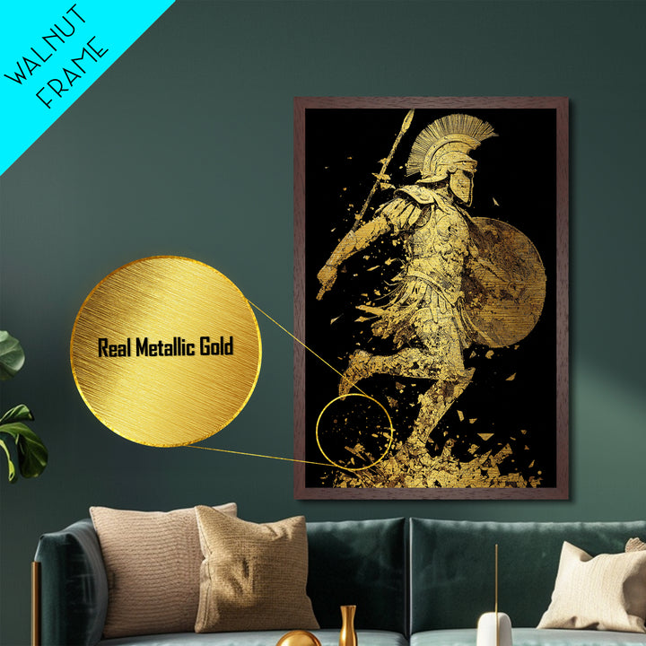 Shattered Roman Soldier, Metallic Gold Metal Print, Mythology Inspired Warrior Wall Art, Real Wood Framed Print