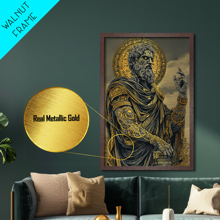 Olympian Deity Metallic Gold Art, Ancient Mythology Wall Print, Power And Strength Decor, Luxury Metal Artwork, Real Wood Frame