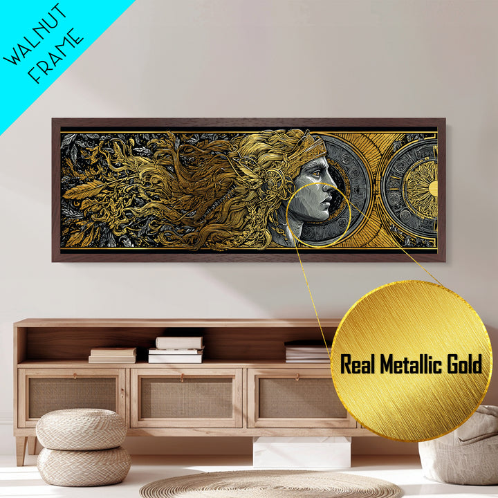 Temple Of Olympus Illustration, Ancient Greek Architecture Metallic Gold Metal Print, Mythology Wall Art, Real Wood Frame
