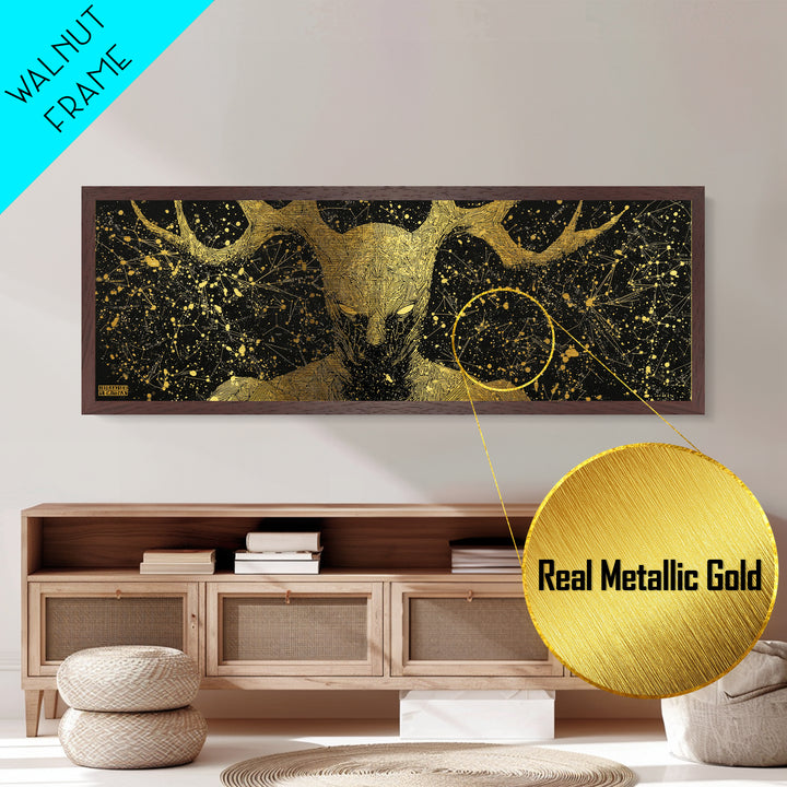 Crius Titan Of Constellations, Mythology Illustration Metallic Gold Metal Print, Greek Titan Wall Art, Real Wood Frame