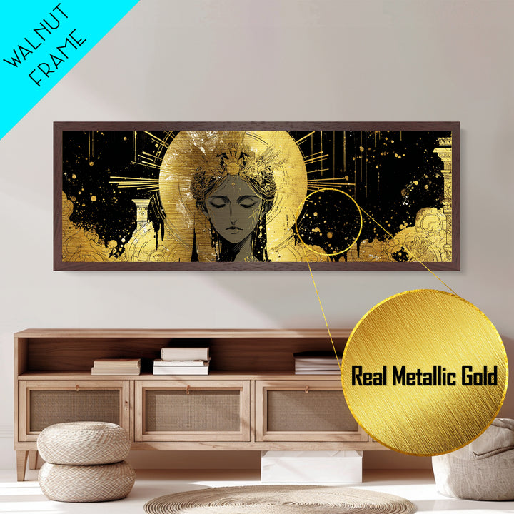 Hera Divine Metallic Gold Metal Print, Greek Goddess Wall Art, Mythological Woman Portrait, Real Wood Frame, Elegant Home Decor