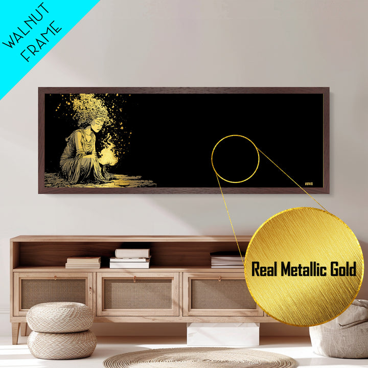 Hestia Goddess Metallic Gold Art, Mythological Woman Wall Print, Greek Deity Of Home And Flame, Real Wood Frame, Collectible Decor