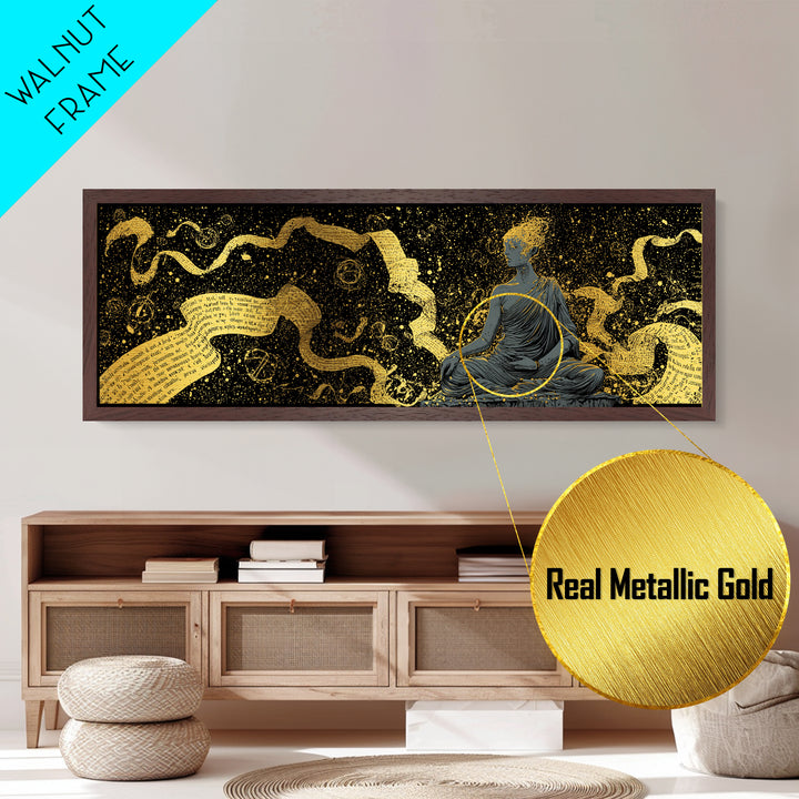 Mnemosyne Goddess Metallic Gold Metal Print, Greek Mythology Wall Art, Muse Mother Illustration, Real Wood Frame, Elegant Statement Decor