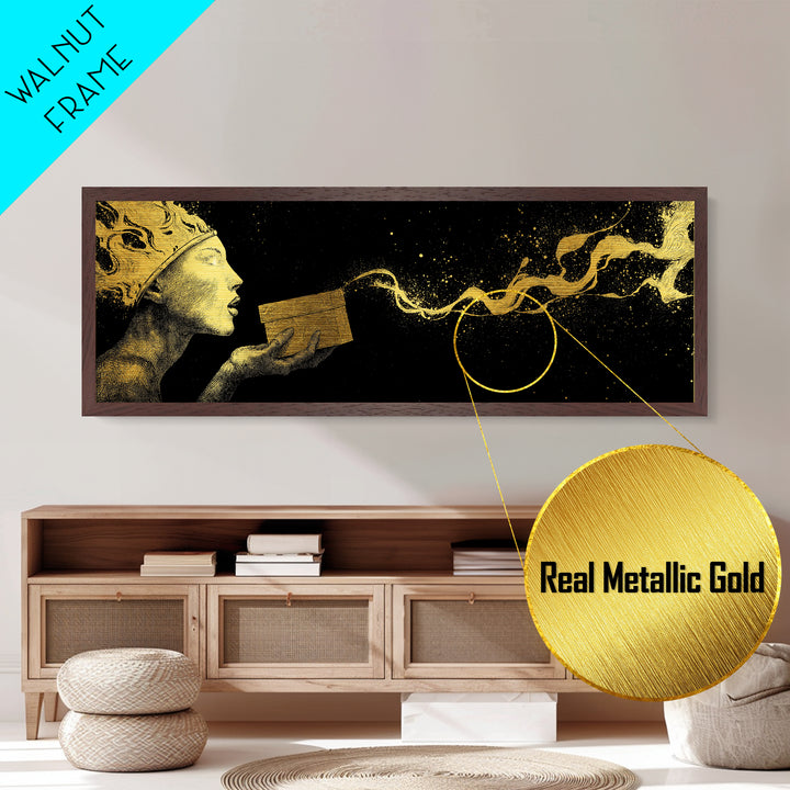 Pandora’s Gift Metallic Gold Metal Print, Mythology Wall Art, Real Wood Framed Print, Luxury Goddess Artwork, Home Decor