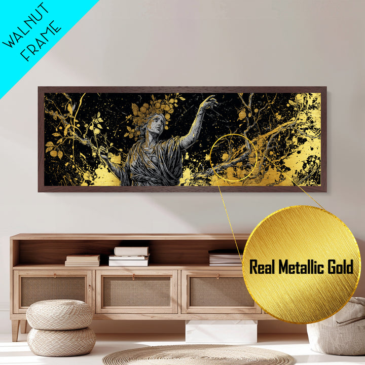 Persephone Harvest Metallic Gold Metal Print, Goddess Wall Art, Real Wood Frame, Mythology Artwork For Home Or Office