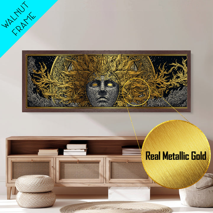 Prometheus God Metallic Gold Art, Mythology Inspired Wall Print, Real Wood Frame Metal Print, Regal Decor Statement Piece