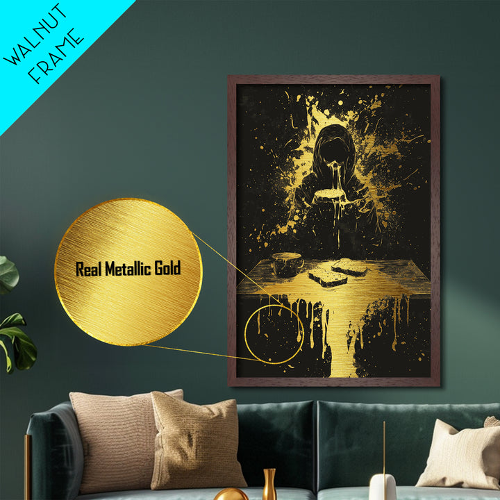 Hungry Ghost Metallic Gold Art, Gothic Horror Metal Art, Haunted Spooky Season Wall Décor Framed in Real Wood