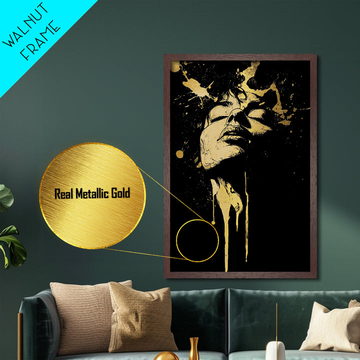 Ethereal Spirit Metallic Gold Art, Haunted Spooky Season Wall Print, Creepy Metal Art with Natural Wood Frame