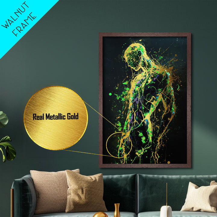 Haunted Silhouette Metallic Gold Art, Gothic Metal Art Wall Décor with Real Wood Frame, Spooky Halloween Home Accent