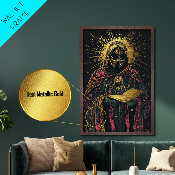 Halloween Gothic Saint Metallic Gold Art Metal Art Spooky Occult Wall Art Framed In Real Wood Haunted Witchy Season Painting