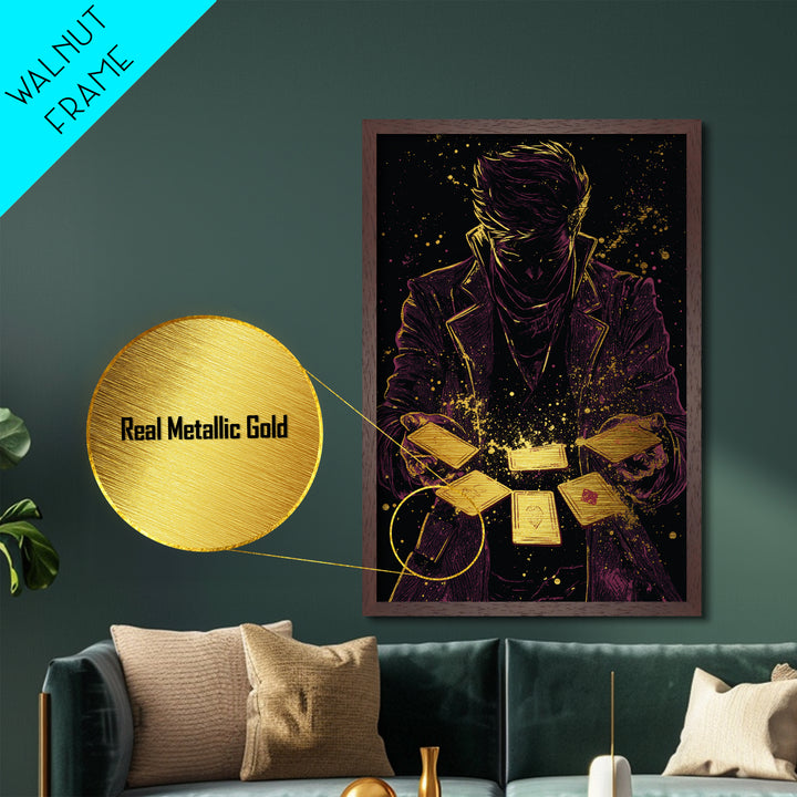 Occult Tarot Reader Metallic Gold Art Metal Art Halloween Wall Decor Spooky Witchy Divination Framed In Real Wood Painting