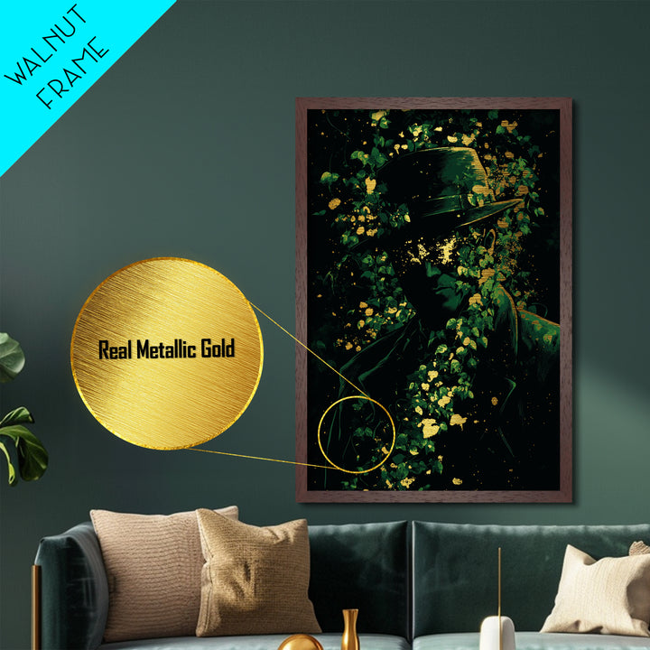 Mystical Haunted Garden Metallic Gold Art Metal Art | Spooky Halloween Wall Print in Real Wood Framed Design Gothic Horror Decor