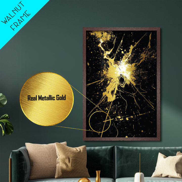 Screaming Ghost Explosion Metallic Gold Art Metal Art Halloween Wall Decor Haunted Horror Spooky Spirit in Real Wood Frame
