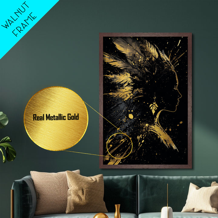 Haunted Path with Witch and Bats Metallic Gold Art | Gothic Halloween Metal Art in Real Wood Frame for Spooky and Haunted Wall Decor
