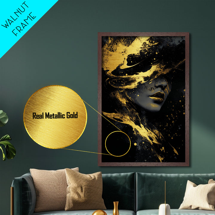 Witch Silhouette Metallic Gold Art, Haunted Gothic Metal Art Wall Hanging, Spooky Season Print in Handcrafted Wood Frame