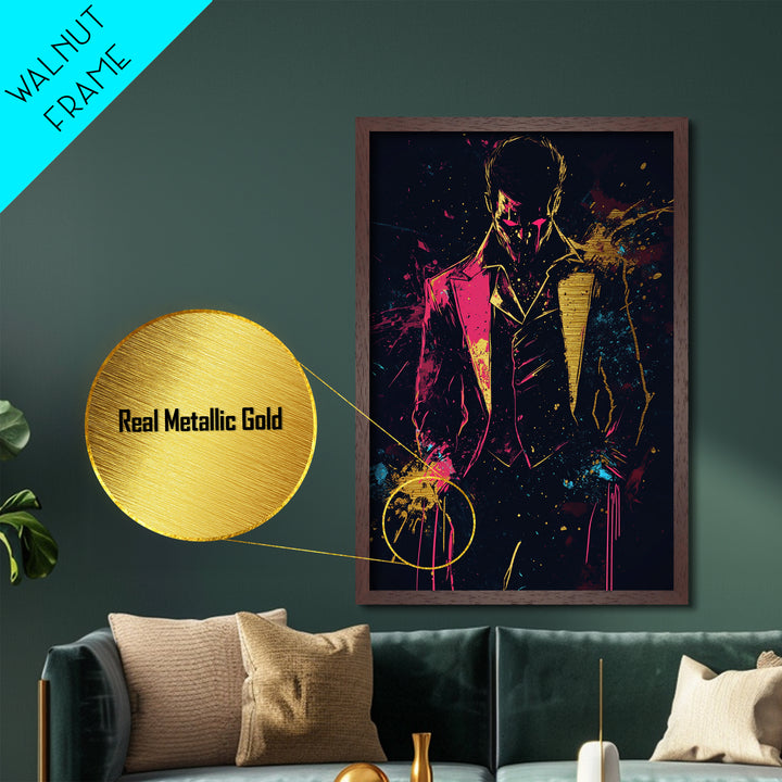 Metallic Gold Art Gothic Gentleman Wall Decor | Spooky Halloween Metal Art with Real Wood Frame | Dark Elegant Haunted Home Accent