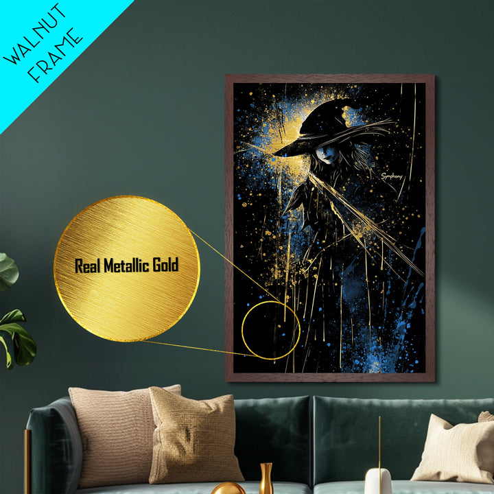 Witchy Gothic Halloween Wall Art Metallic Gold Art Metal Art Spooky Season Decor Portrait Framed in Solid Real Wood