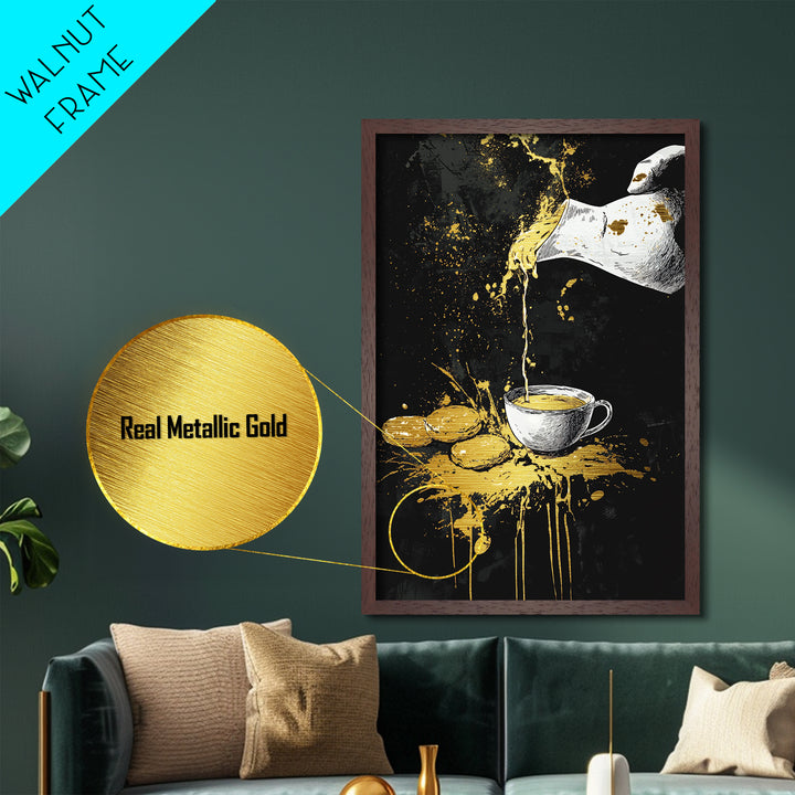 Witch’s Tea Metallic Gold Art Metal Art Gothic Halloween Print with Real Wood Frame Creepy Kitchen or Spooky Dining Room Decor