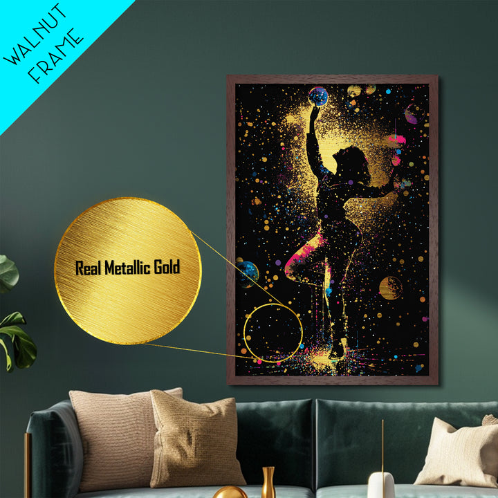 Dancing Spirit Metallic Gold Art Metal Art Halloween Spooky Wall Art framed in genuine real wood cosmic haunted season décor