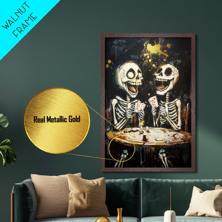 Dark Librarian Metallic Gold Art Metal Art, Creepy Halloween Painting with Real Wood Frame for Haunted Gothic Home