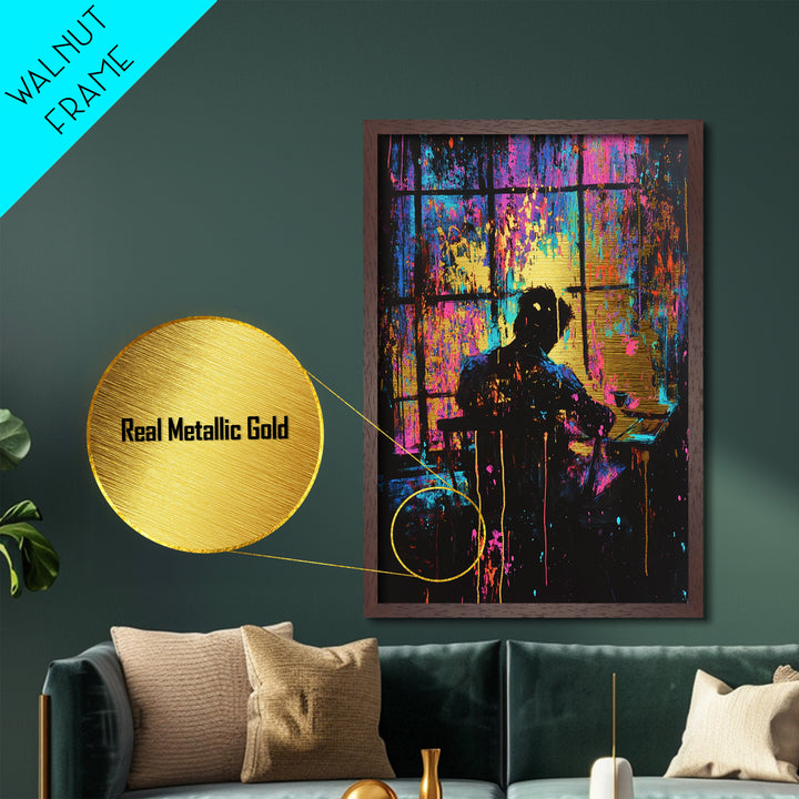 Creepy Halloween Silhouette Metallic Gold Art | Haunted Horror Metal Art Spooky Season Decor | Real Wood Frame Display