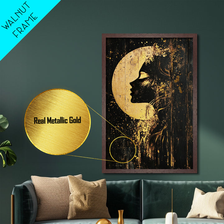 Moonlit Goddess Metallic Gold Art, Gothic Witchy Metal Art on Wood Frame, Spooky Halloween Season Wall Hanging Accent