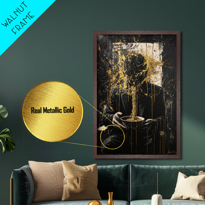 Haunted Spirit Explosion Metallic Gold Art, Creepy Horror Season Metal Art on Black Canvas with Real Wood Frame for Halloween