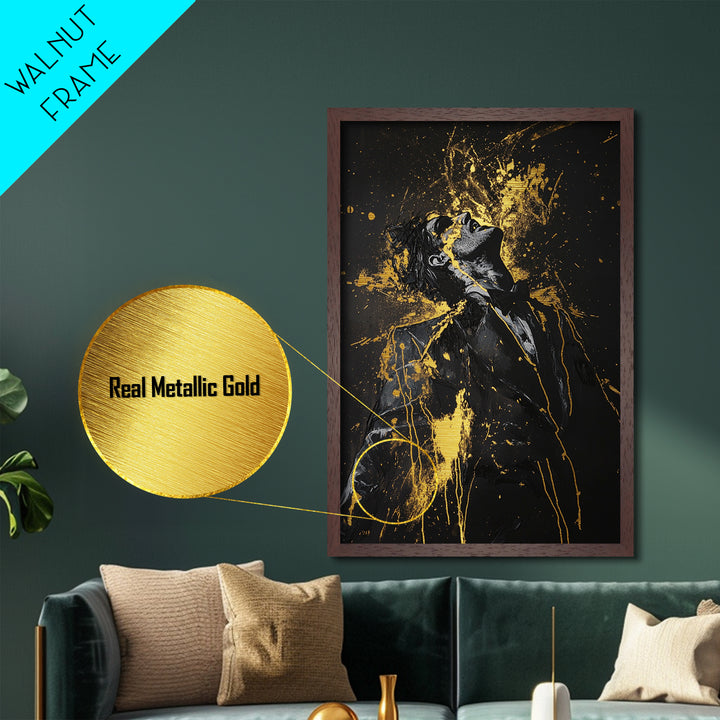 Screaming Woman Metallic Gold Art, Horror Gothic Metal Art with Real Wood Frame, Spooky Halloween Haunted Season Wall Piece